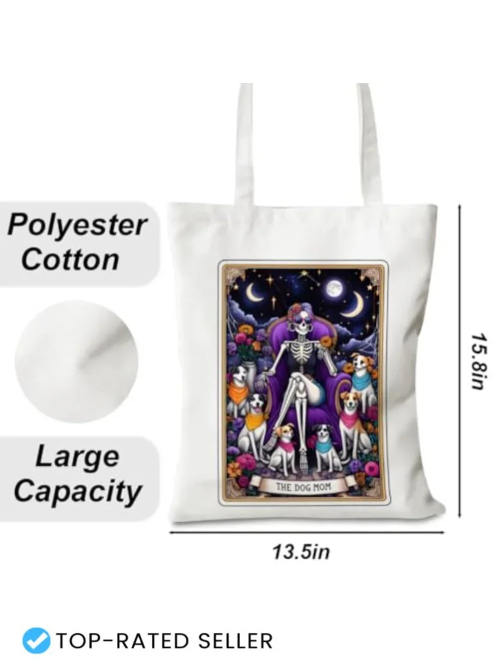 Witchy Skull Tarot Card Canvas Tote Bag Reusable Grocery Shopping for Women